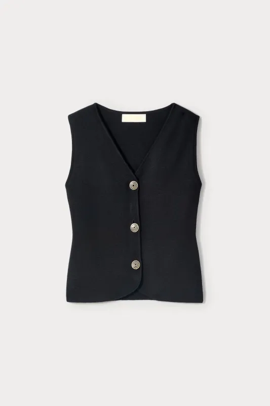Black merino wool vest sold by DESTREE
