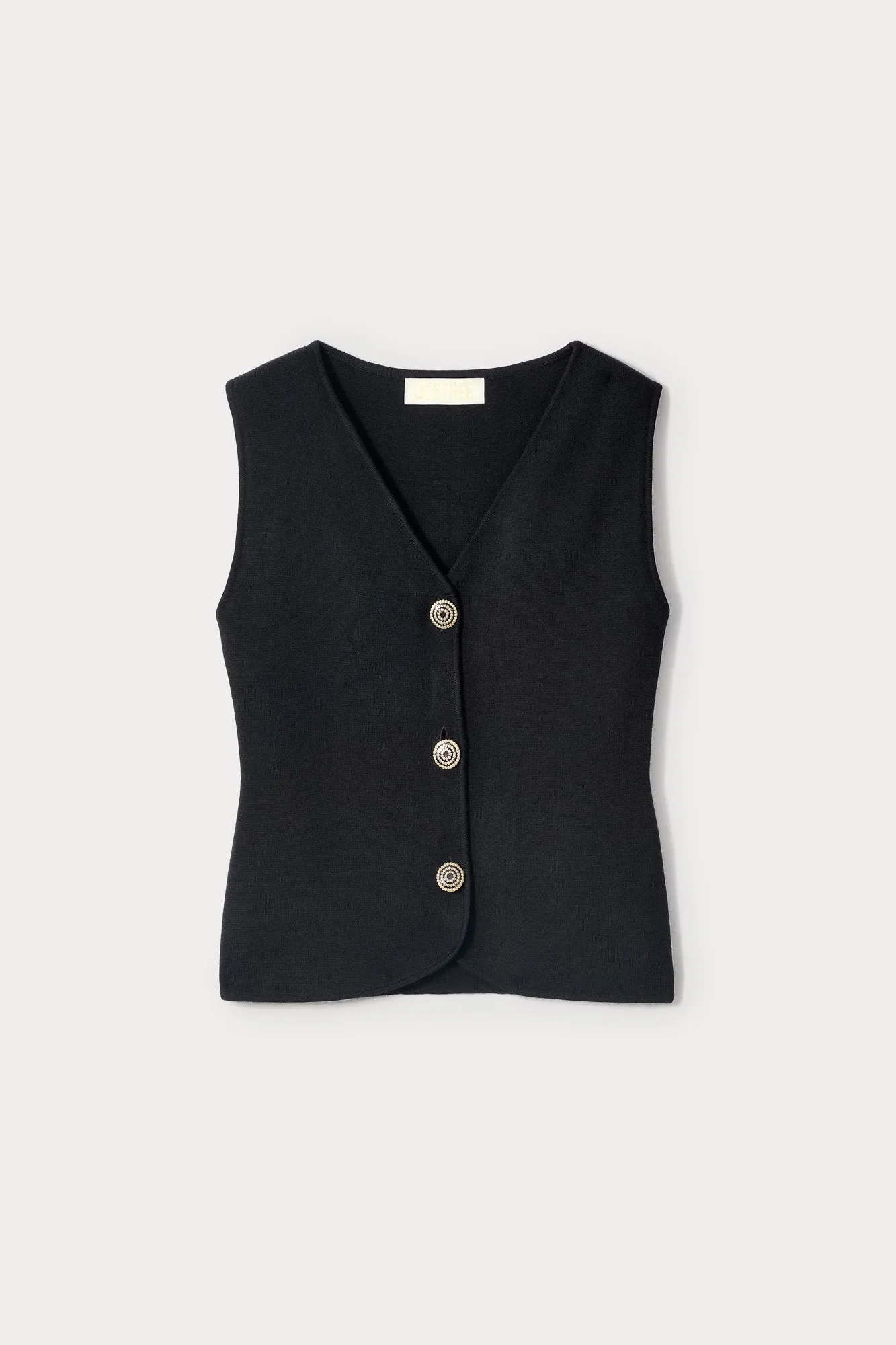 Black merino wool vest sold by DESTREE