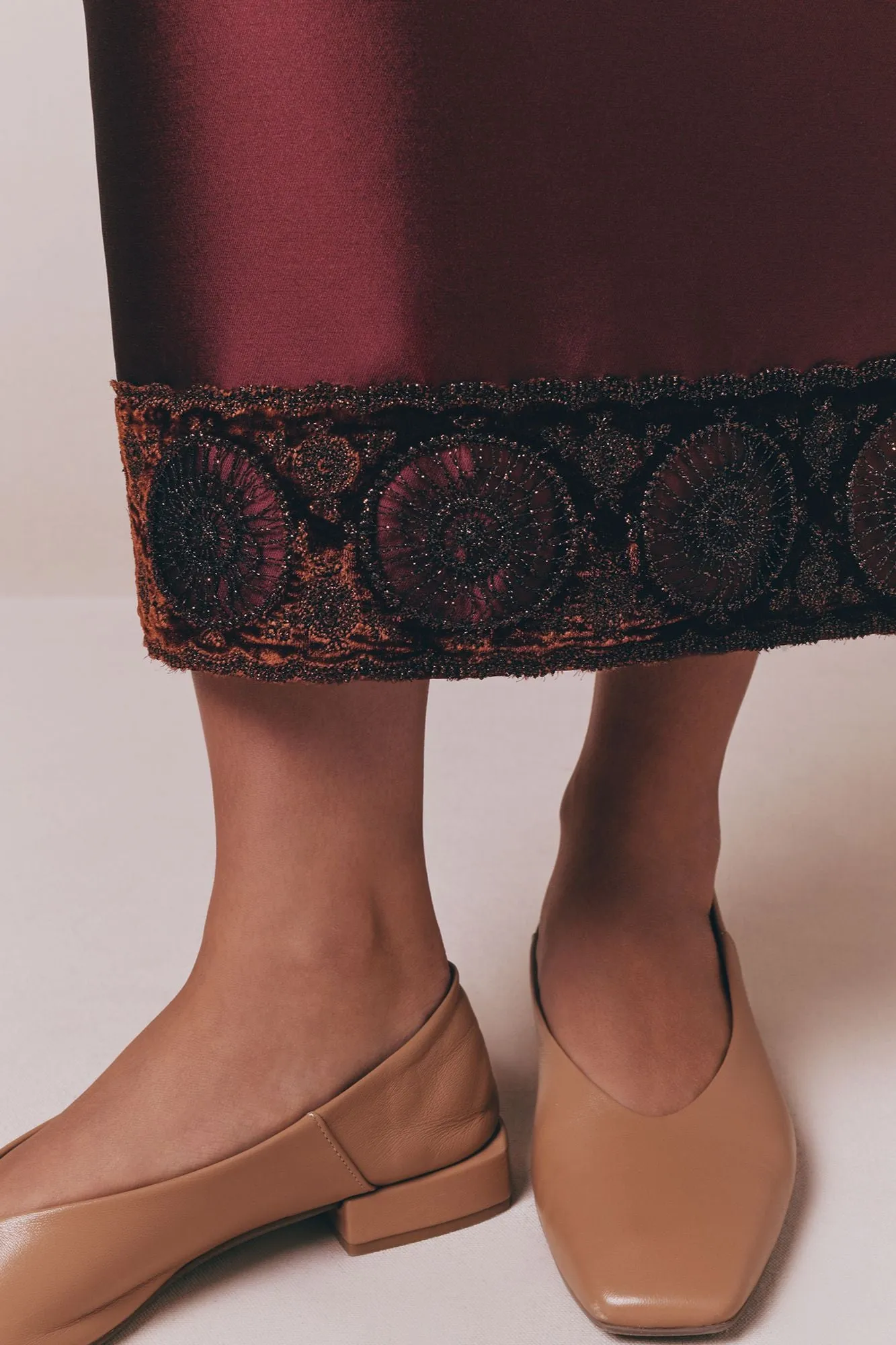 Burgundy midi skirt with embroidered details sold by DESTREE product image thumbnail 3