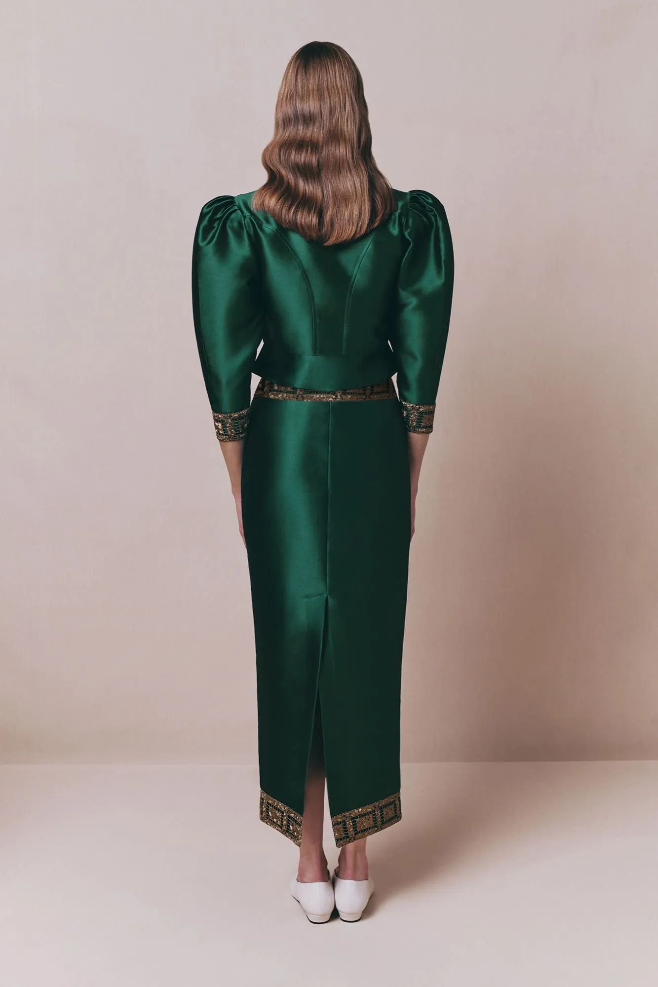 Forest satin puff sleeves jacket with embroidered details sold by DESTREE product image thumbnail 3