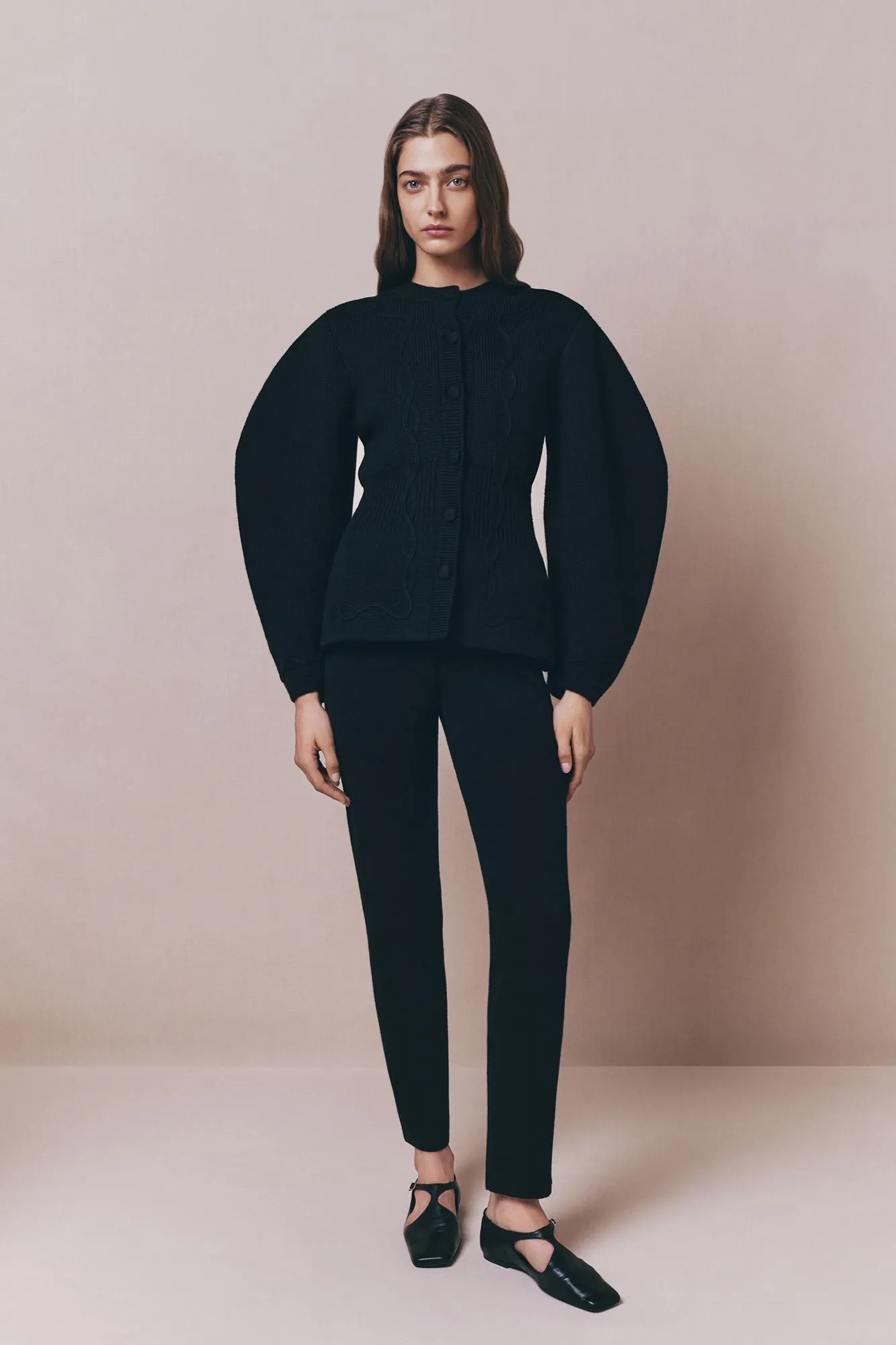 Structured black embroided knit jacket sold by DESTREE product image thumbnail 3