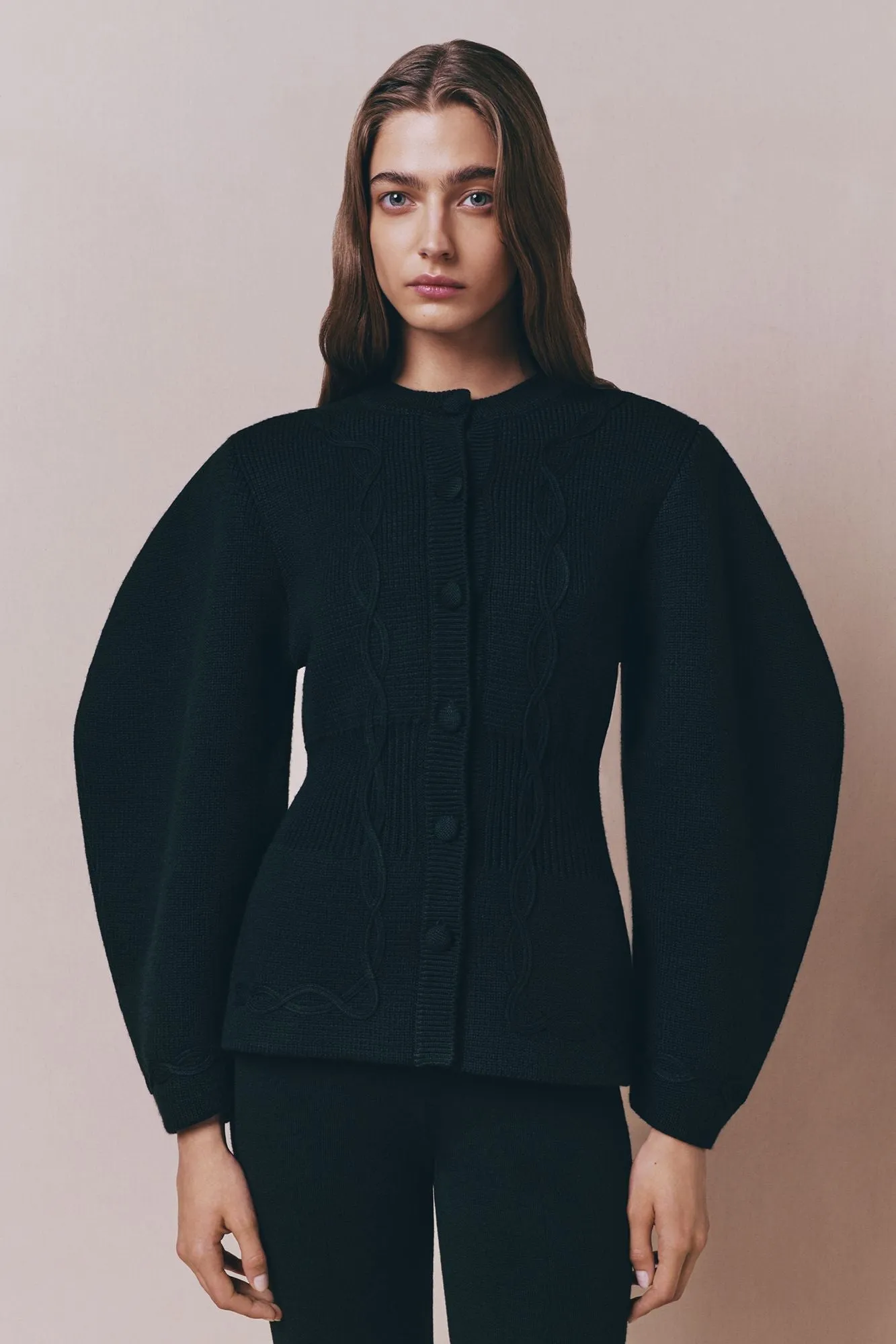 Structured black embroided knit jacket sold by DESTREE product image thumbnail 2