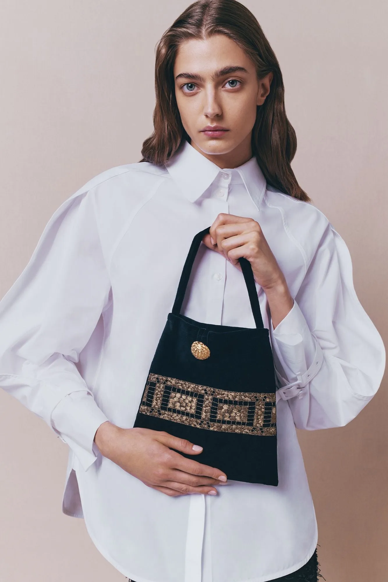 Black velvet bag with embroidered detailing sold by DESTREE product image thumbnail 2