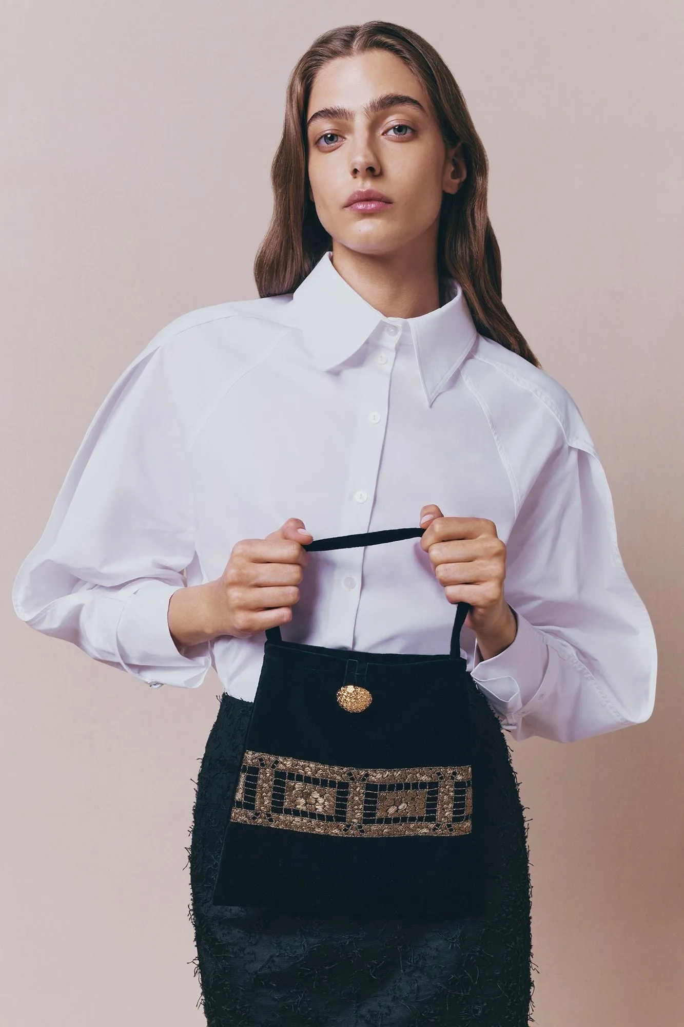 Black velvet bag with embroidered detailing sold by DESTREE product image thumbnail 4