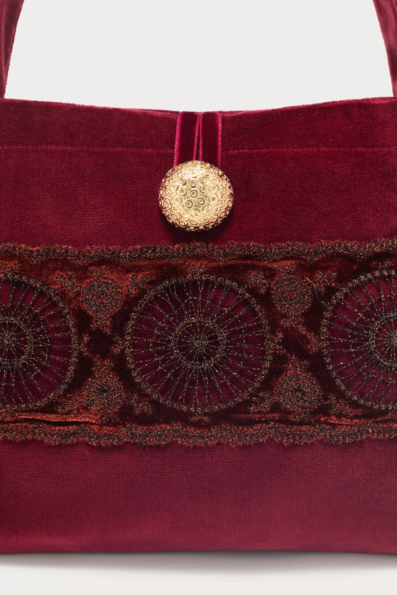 Burgundy velvet bag with embroidered detailing sold by DESTREE product image thumbnail 3
