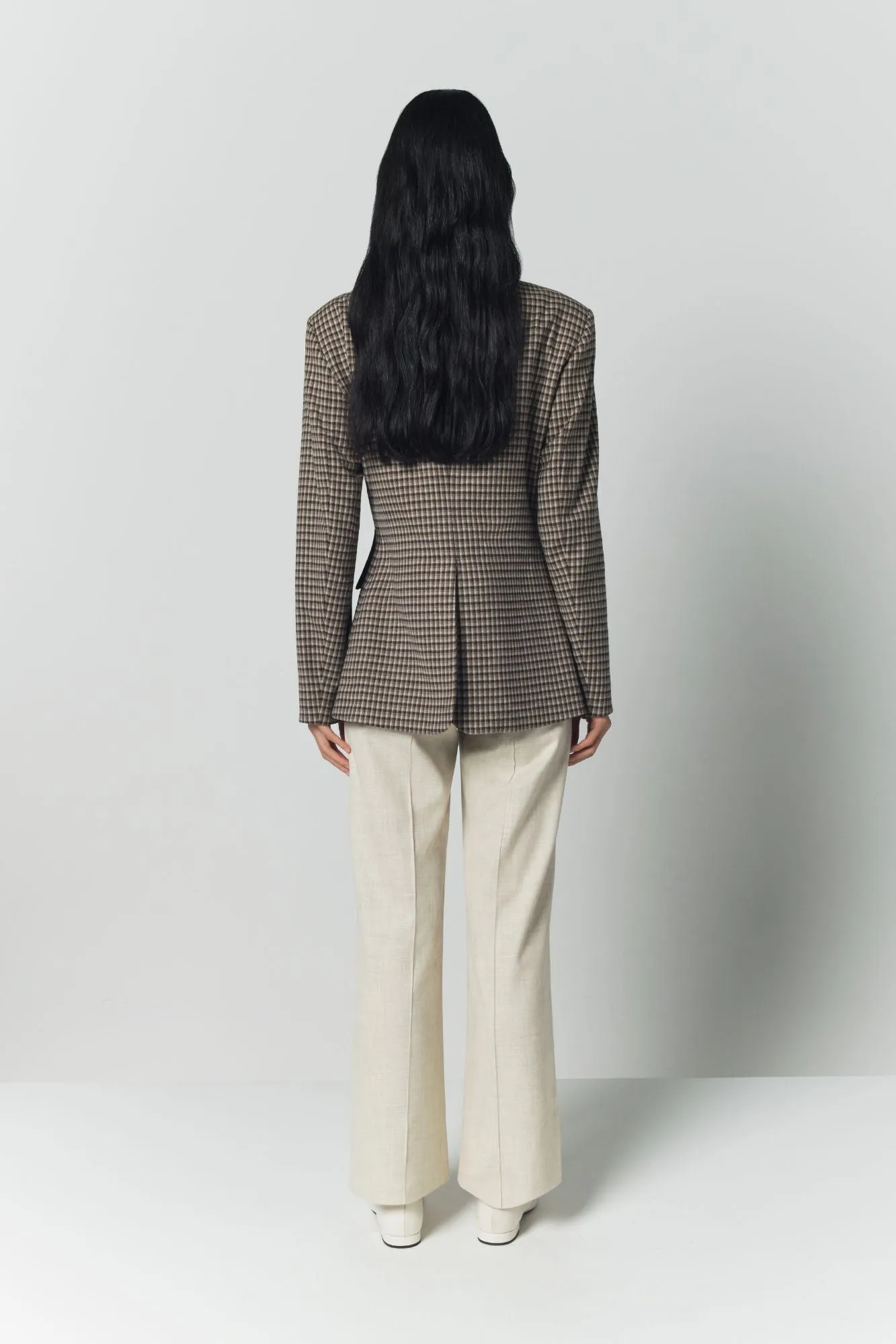 Beige and brown plaid utility button-front jacket sold by DESTREE product image thumbnail 3