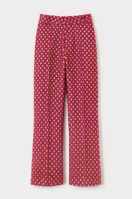 Burgundy straight pants with golden details sold by DESTREE