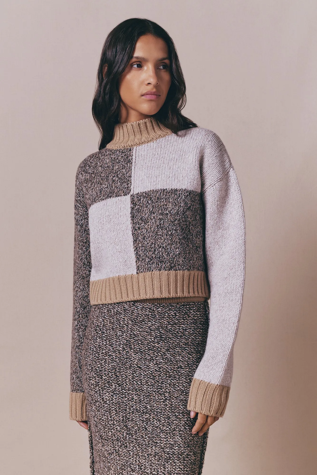 Patchwork cropped sweater in merino wool blend sold by DESTREE product image thumbnail 2