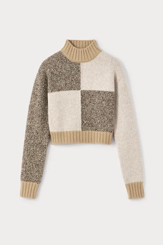 Patchwork cropped sweater in merino wool blend made by DESTREE