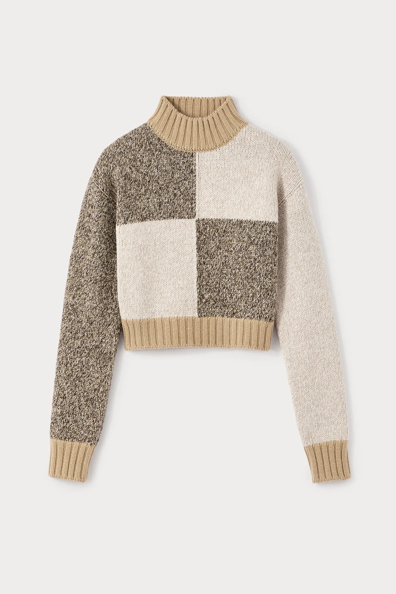 Patchwork cropped sweater in merino wool blend sold by DESTREE