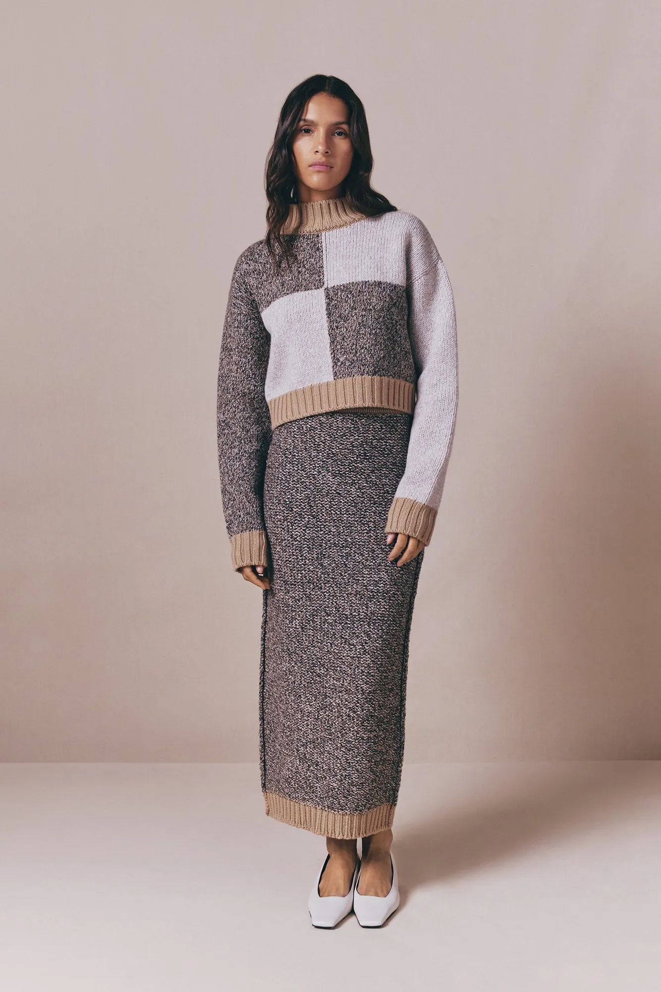 Patchwork cropped sweater in merino wool blend sold by DESTREE product image thumbnail 3
