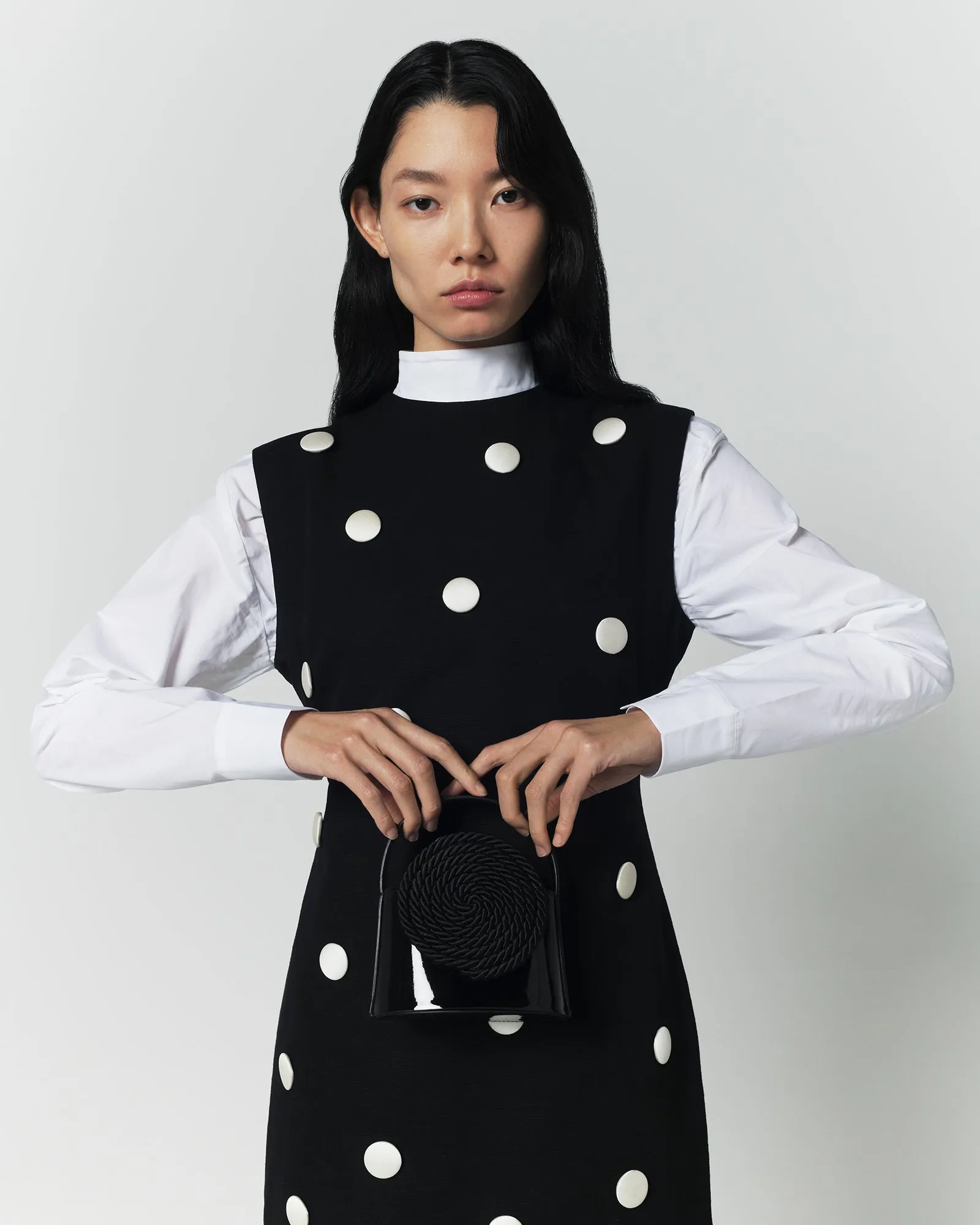 Black cotton dress with contrasting dots sold by DESTREE product image thumbnail 5