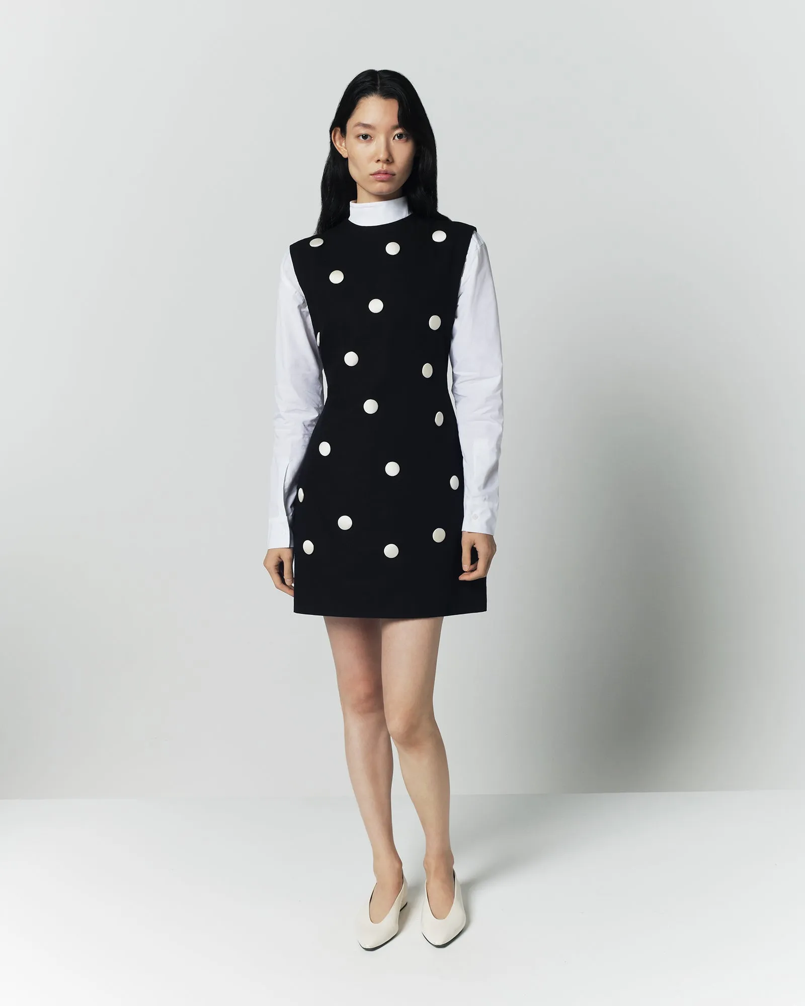 Black cotton dress with contrasting dots sold by DESTREE product image thumbnail 2