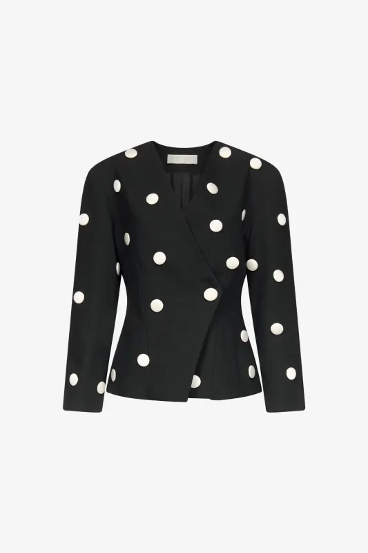 Black and white polka dot blazer made by DESTREE