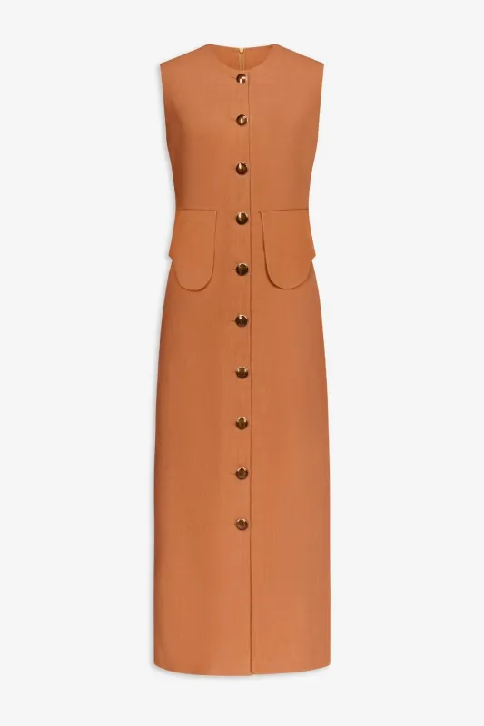 Camel sleeveless midi dress made by DESTREE