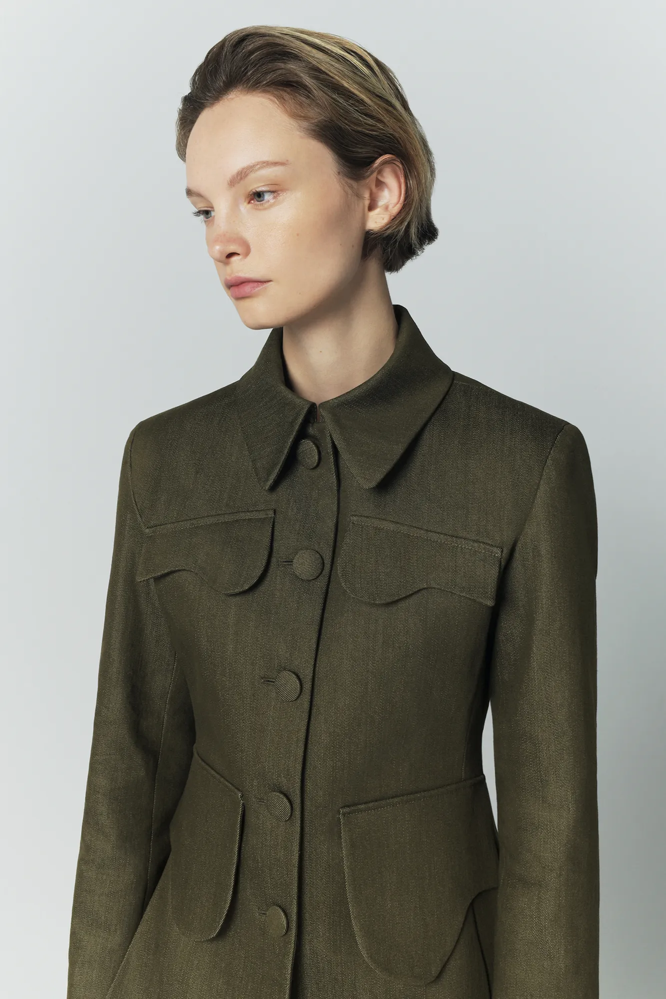 Denim khaki utility button-front jacket sold by DESTREE product image thumbnail 3