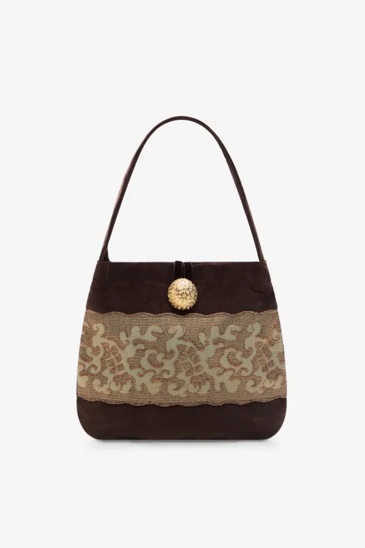 Dark brown velvet lace bag sold by DESTREE