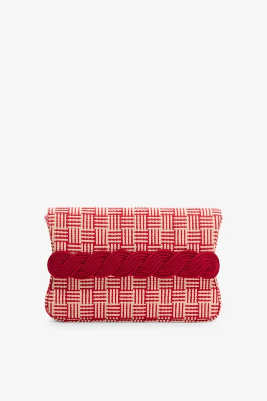 Natural & red straw clutch with braided passementerie made by DESTREE
