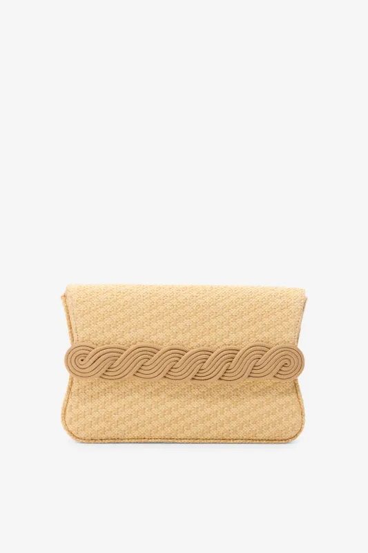 Beige straw clutch with braided passementerie made by DESTREE