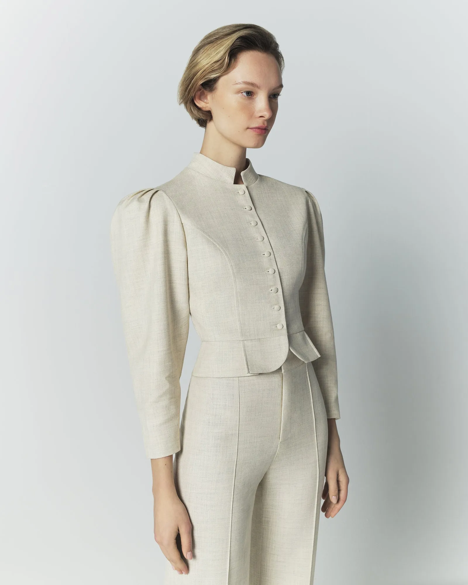 Warm grey puff sleeve jacket sold by DESTREE product image thumbnail 3