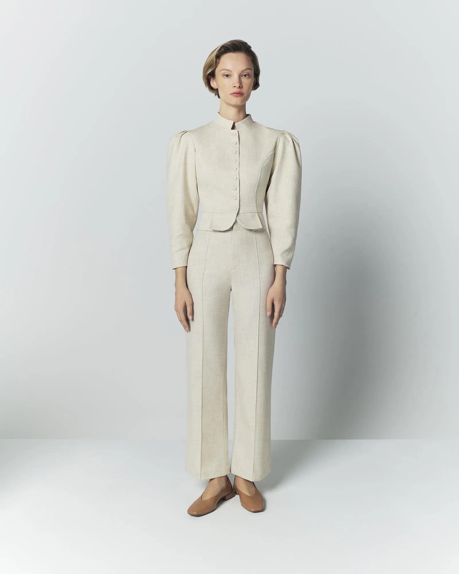 Warm grey puff sleeve jacket sold by DESTREE product image thumbnail 5