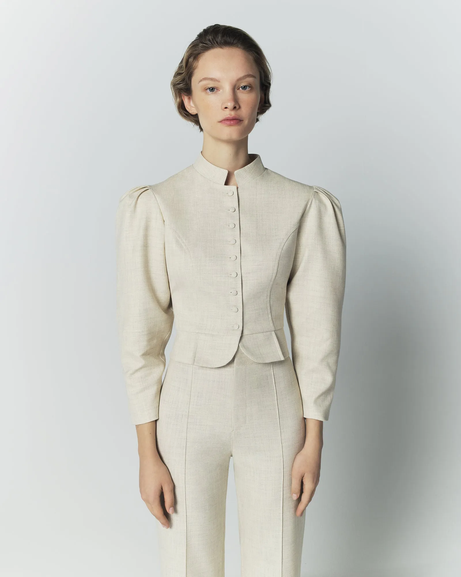 Warm grey puff sleeve jacket sold by DESTREE product image thumbnail 4