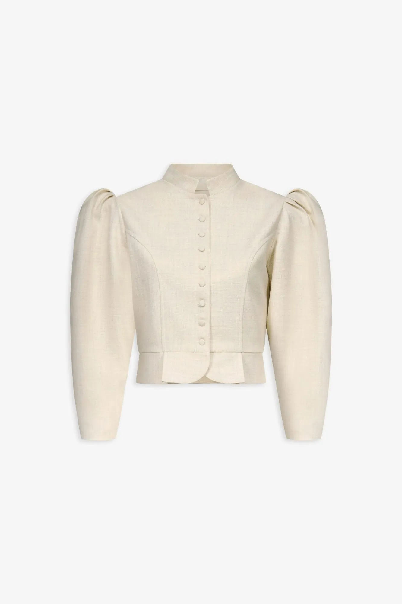 Warm grey puff sleeve jacket sold by DESTREE