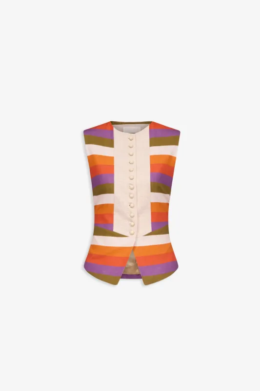 Striped sleeveless linen top made by DESTREE