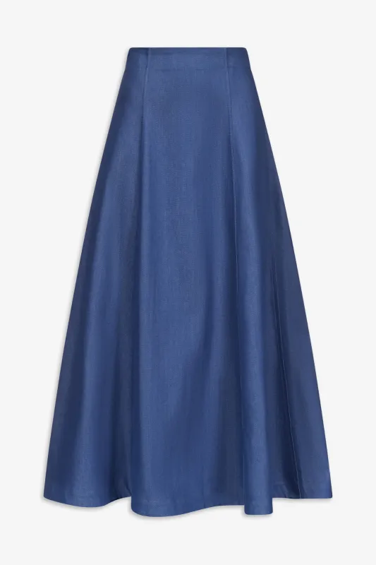 Blue denim midi skirt with pockets made by DESTREE