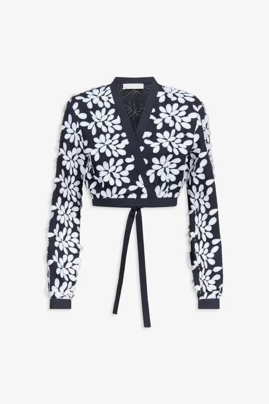 Embroided cropped shirt with tie detail - Black & White made by DESTREE