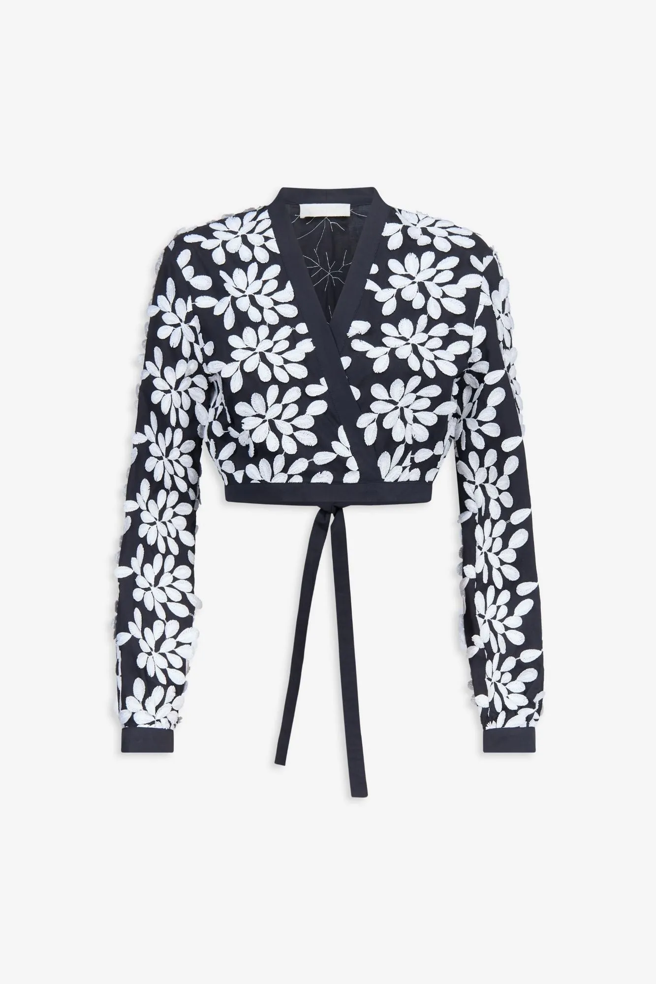 Embroided cropped shirt with tie detail - Black & White sold by DESTREE