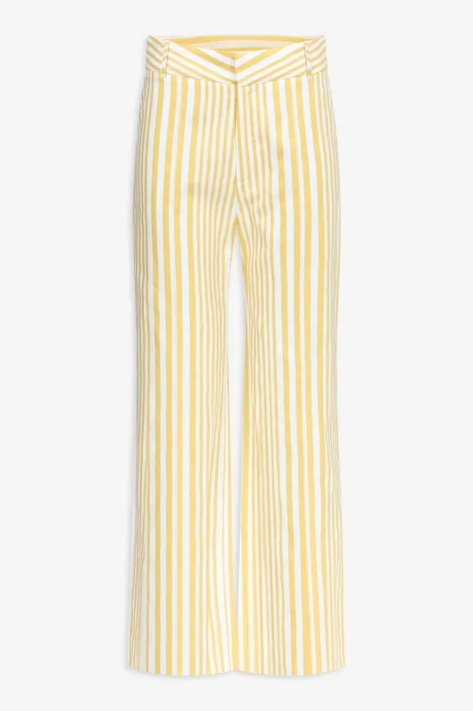 Yellow and white striped wide-leg trousers made by DESTREE