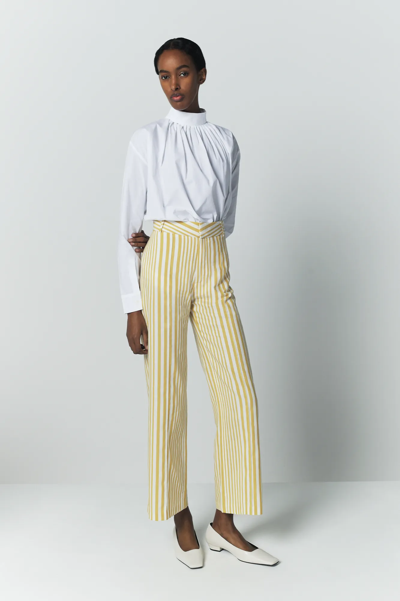 Yellow and white striped wide-leg trousers sold by DESTREE product image thumbnail 3
