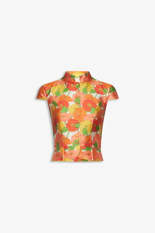 Satin summer top — Multicolour floral made by DESTREE