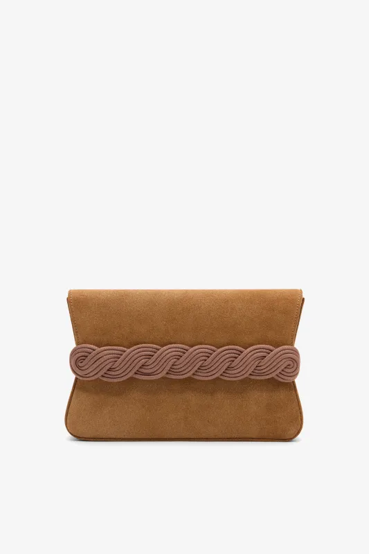 Suede clutch with braided passementerie - Brown made by DESTREE