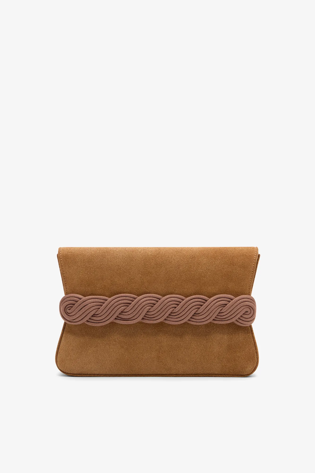 Suede clutch with braided passementerie - Brown sold by DESTREE