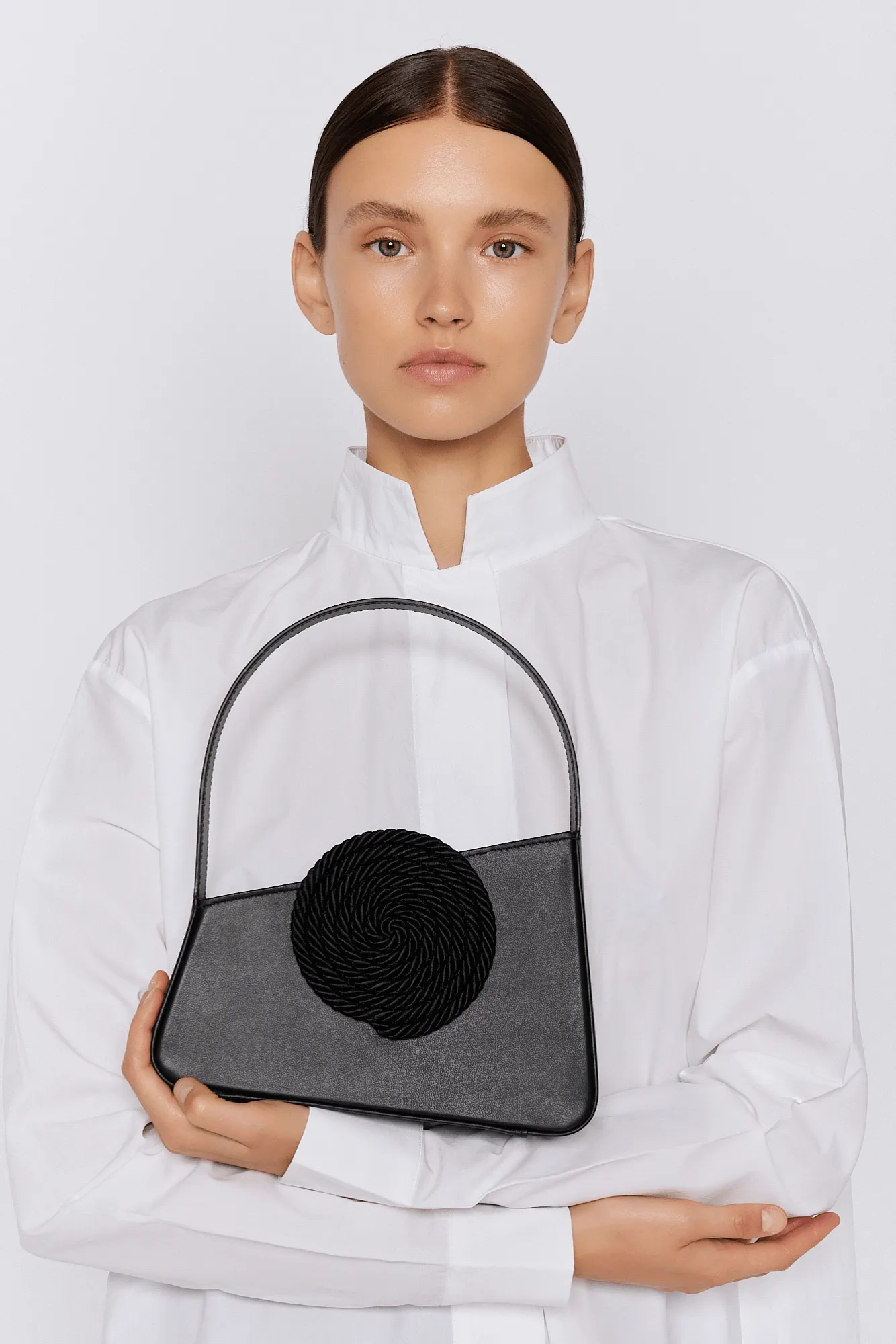 Black asymmetric mini leather bag with passementerie detail sold by DESTREE product image thumbnail 4