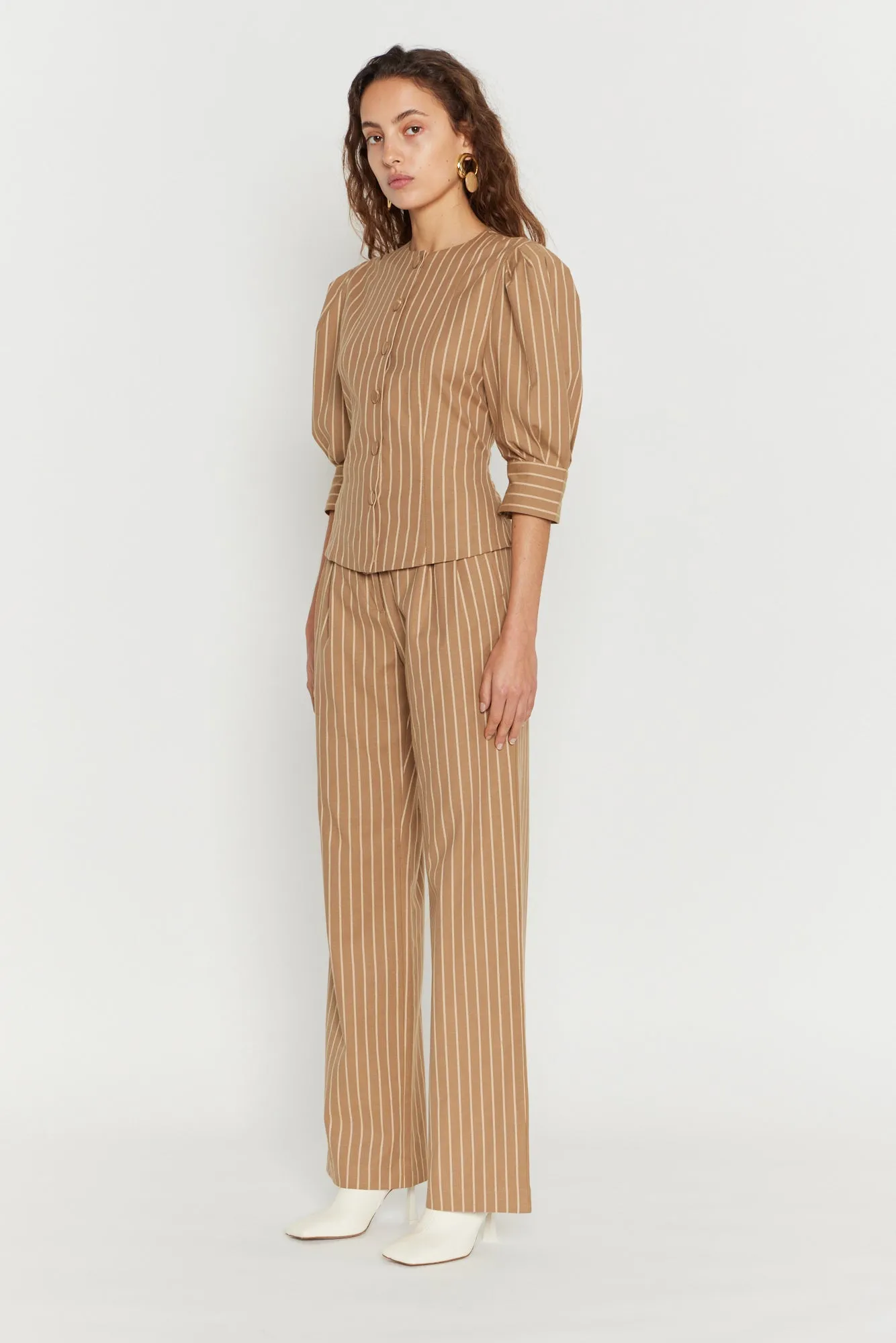 Warm Sand Striped Blouse with Puff Sleeves sold by DESTREE product image thumbnail 2