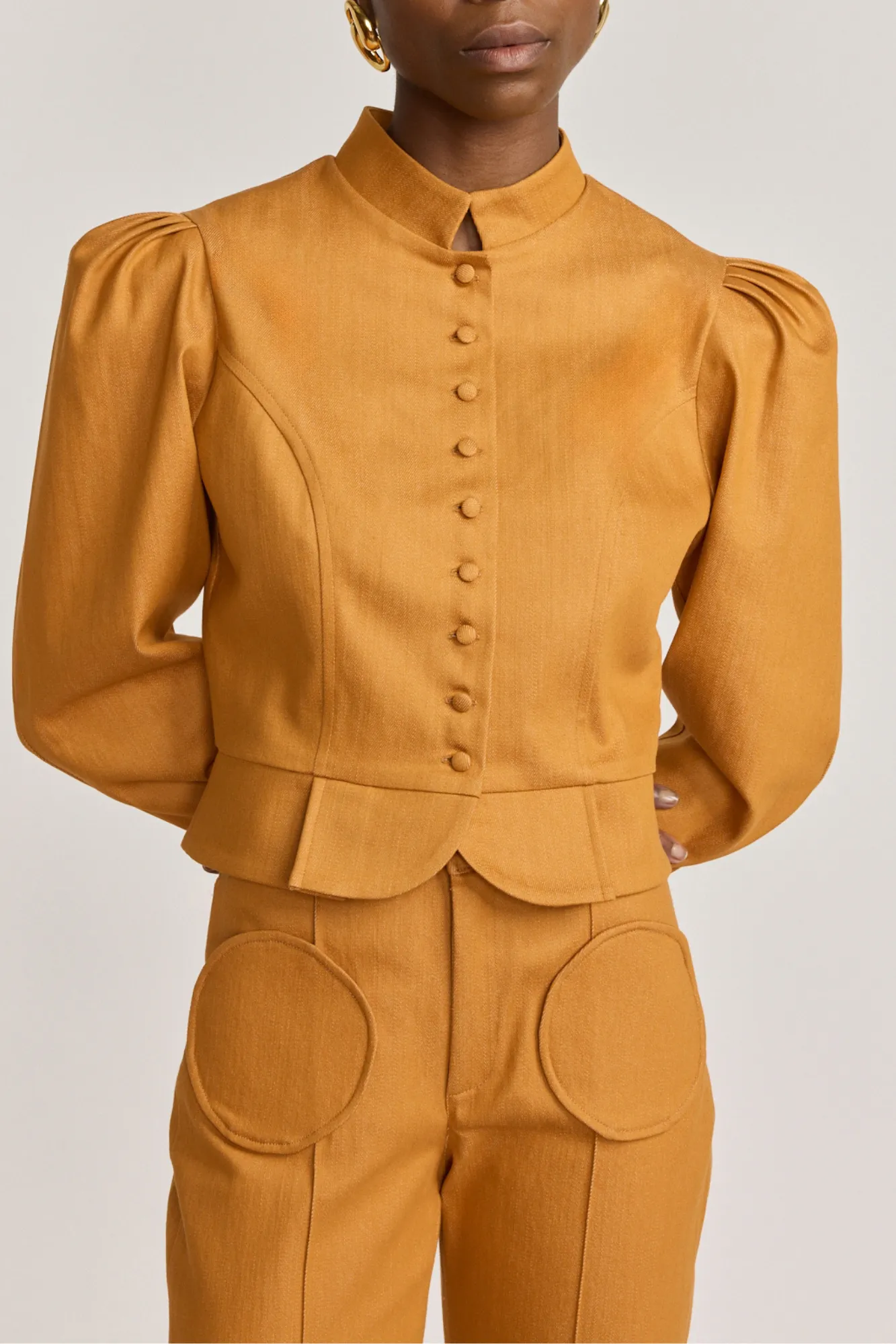 Orange denim puff sleeve jacket sold by DESTREE product image thumbnail 2