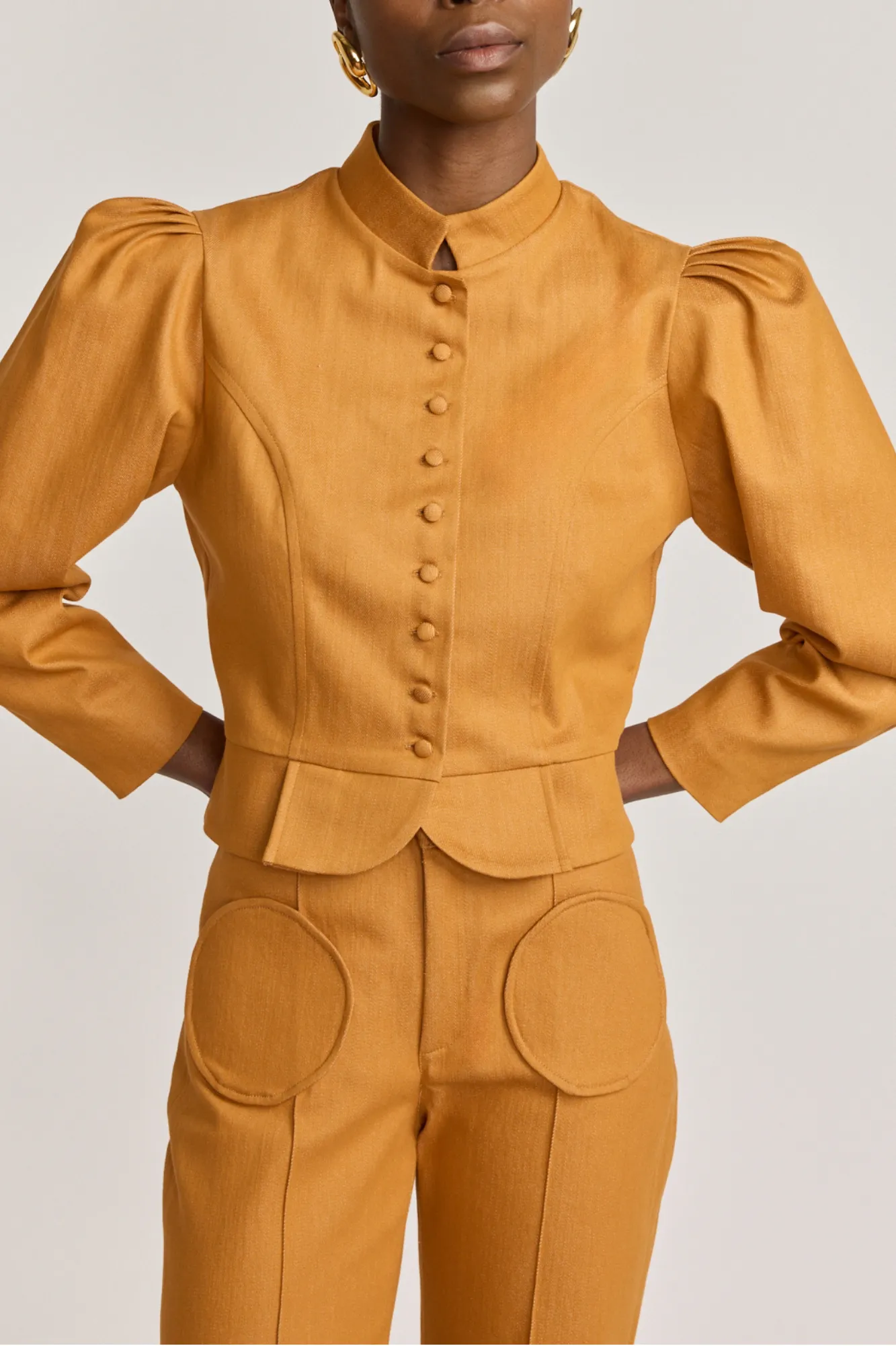 Orange denim puff sleeve jacket sold by DESTREE product image thumbnail 3