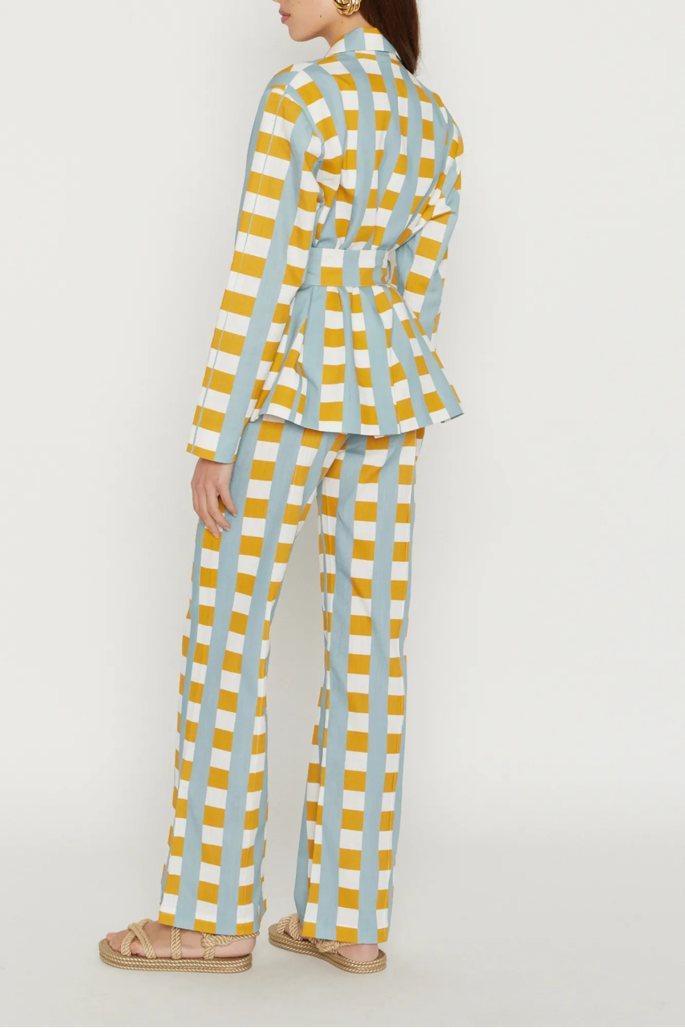 Checker print wool belted blazer sold by DESTREE product image thumbnail 3