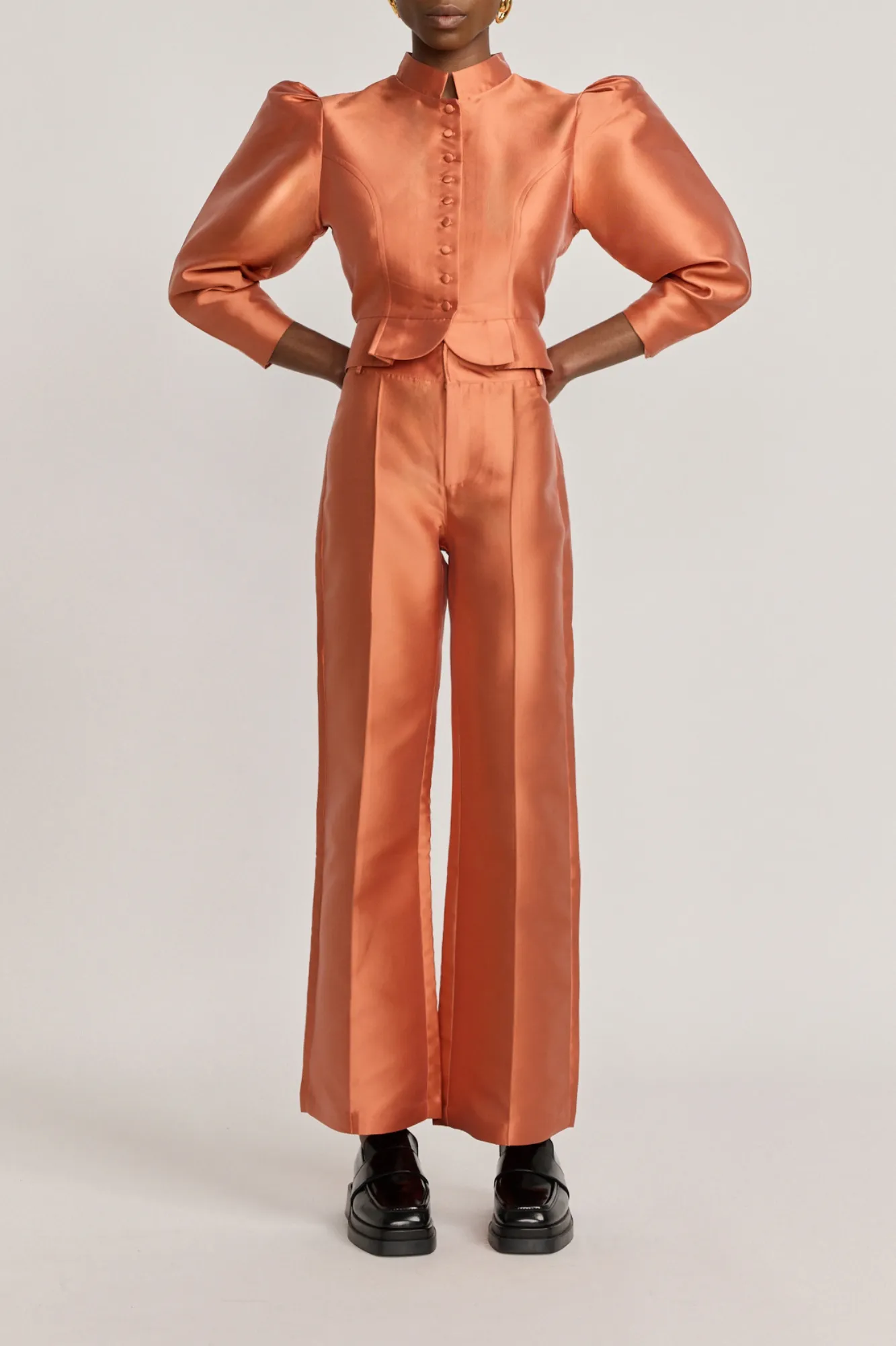 Apricot satin straight pants sold by DESTREE product image thumbnail 2