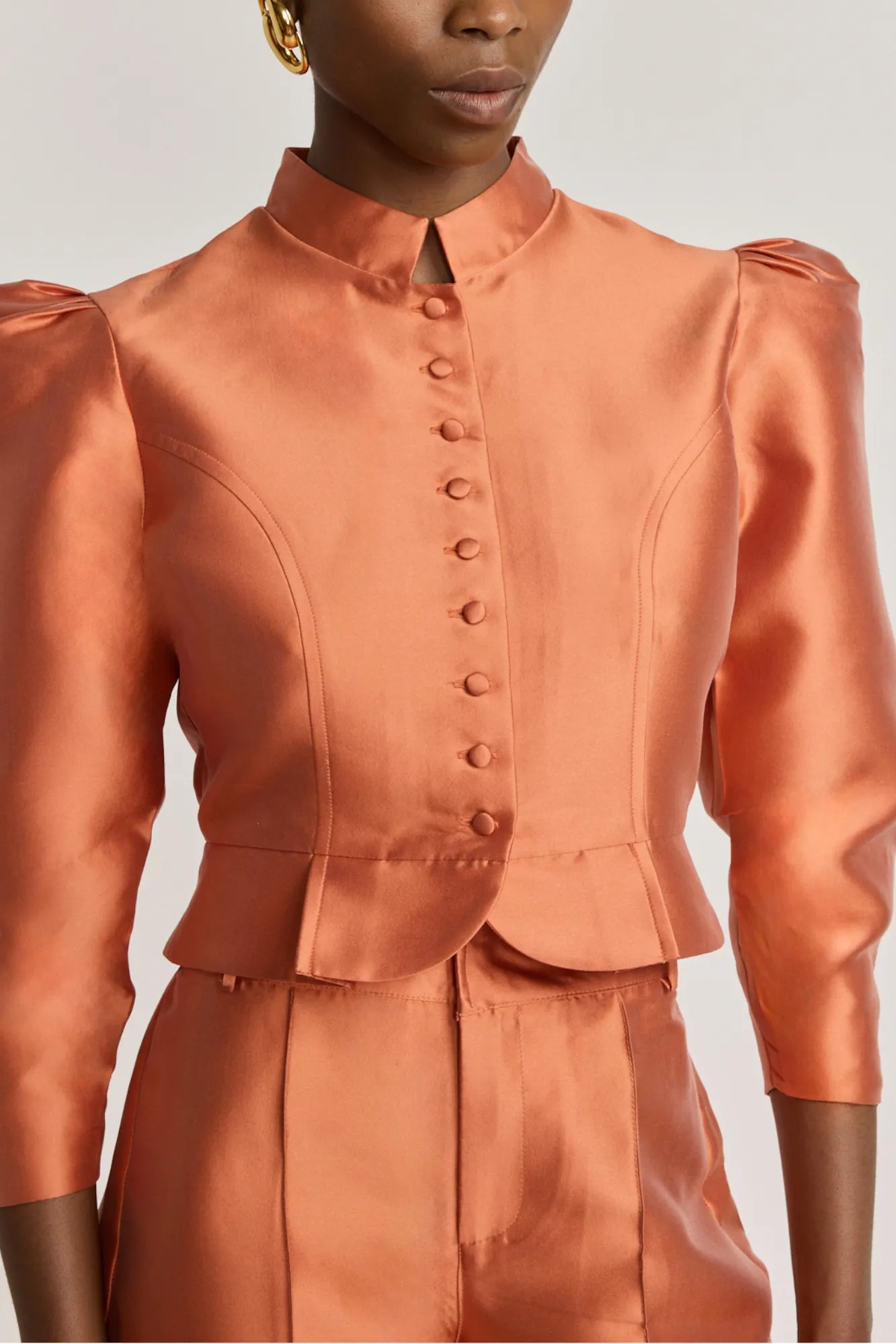 Apricot satin puff sleeve jacket sold by DESTREE product image thumbnail 2