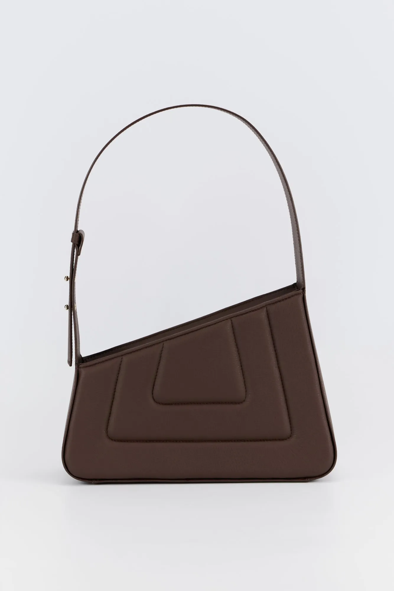 BROWN Asymmetric Leather Quilted Bag sold by DESTREE