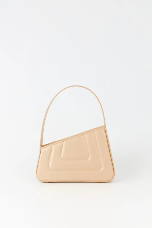 Beige asymmetric leather quilted mini bag made by DESTREE