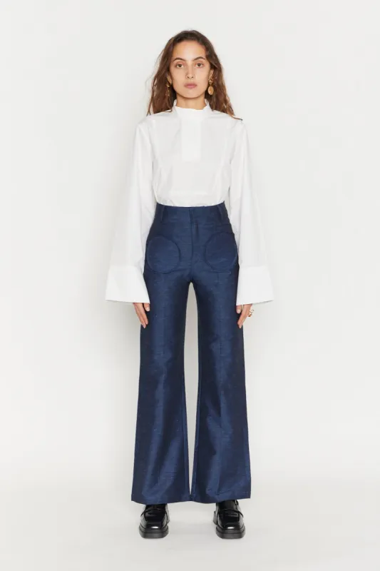 Navy Blue Flared Pants sold by DESTREE