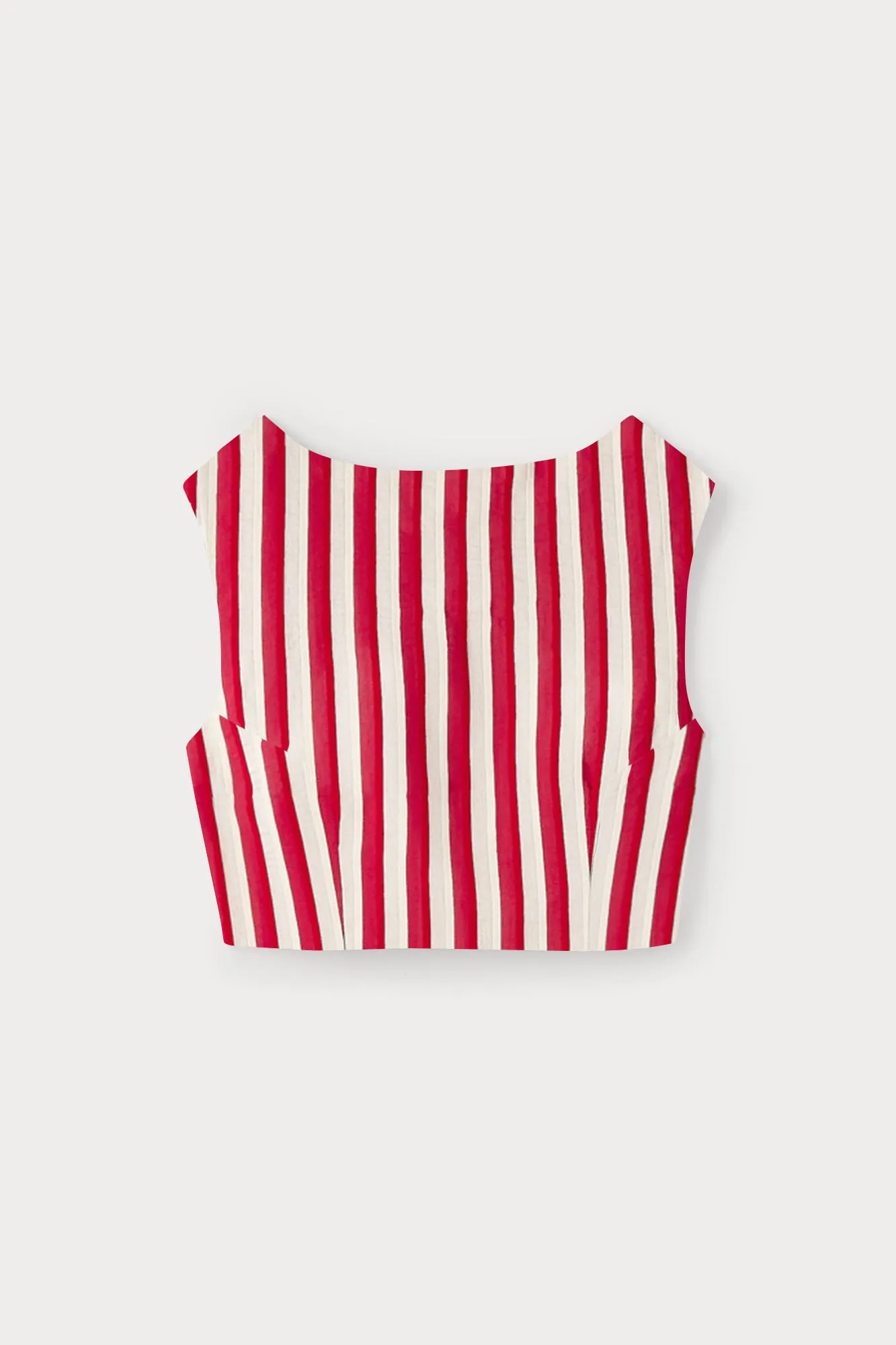 Red & ecru stripe crop top sold by DESTREE