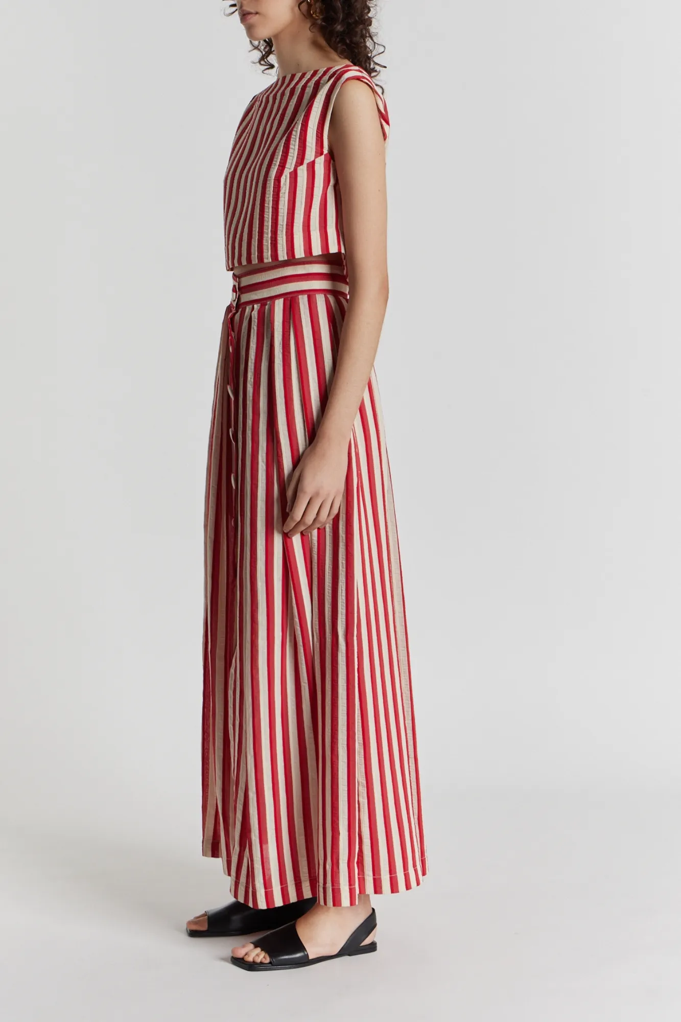 Red & ecru stripe crop top sold by DESTREE product image thumbnail 3
