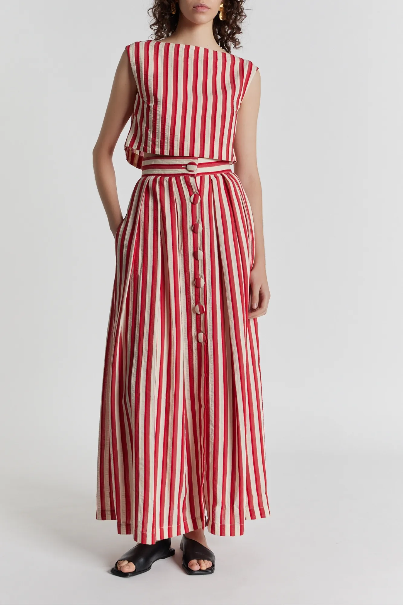 Red & ecru stripe crop top sold by DESTREE product image thumbnail 2