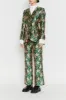 Beige & Forest Satin Jacquard Flared Pants sold by DESTREE